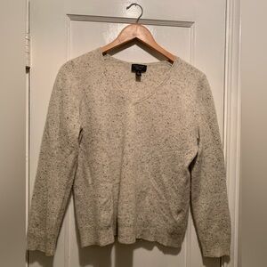 Charter Club Luxury 100% Cashmere V-Neck Sweater in Oatmeal Speckled Knit L